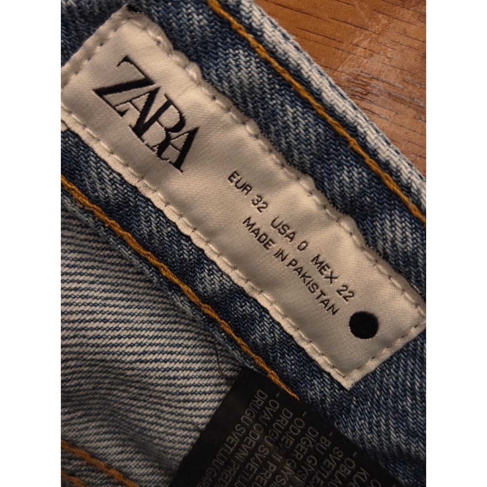 Zara Womens High Waisted Wide Leg Distressed Jeans Blue Ripped Denim Size 0 - Picture 3 of 7